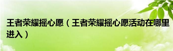 王者荣耀摇心愿（王者荣耀摇心愿活动在哪里进入）