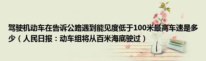 驾驶机动车在告诉公路遇到能见度低于100米最高车速是多少（人民日报：动车组将从百米海底驶过）