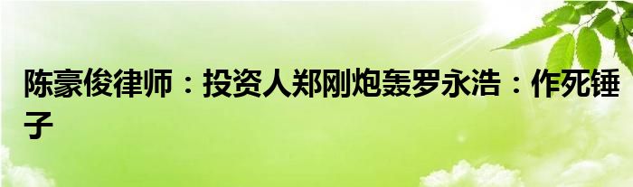 陈豪俊律师：投资人郑刚炮轰罗永浩：作死锤子