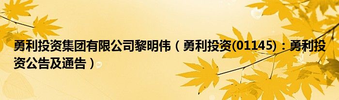 勇利投资集团有限公司黎明伟（勇利投资(01145)：勇利投资公告及通告）