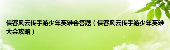 侠客风云传手游少年英雄会答题（侠客风云传手游少年英雄大会攻略）