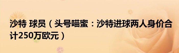 沙特 球员（头号喵蜜：沙特进球两人身价合计250万欧元）