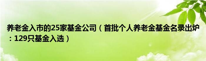 养老金入市的25家基金公司（首批个人养老金基金名录出炉：129只基金入选）