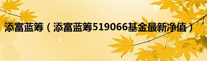 添富蓝筹（添富蓝筹519066基金最新净值）