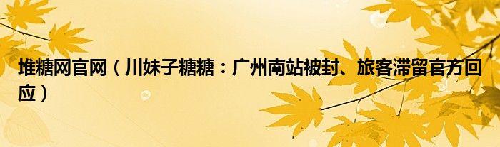 堆糖网官网（川妹子糖糖：广州南站被封、旅客滞留官方回应）