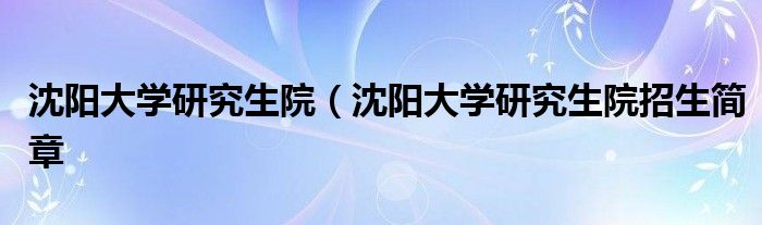 沈阳大学研究生院（沈阳大学研究生院招生简章