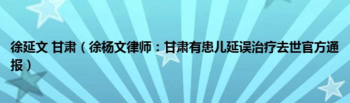 徐延文 甘肃（徐杨文律师：甘肃有患儿延误治疗去世官方通报）