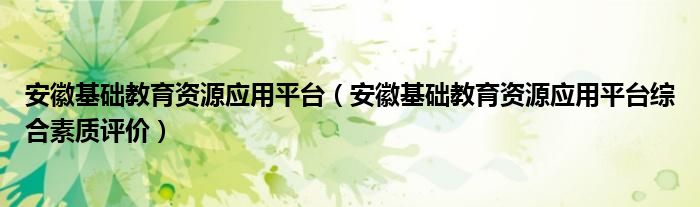 安徽基础教育资源应用平台（安徽基础教育资源应用平台综合素质评价）