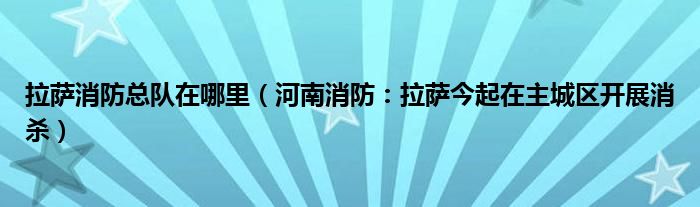 拉萨消防总队在哪里（河南消防：拉萨今起在主城区开展消杀）