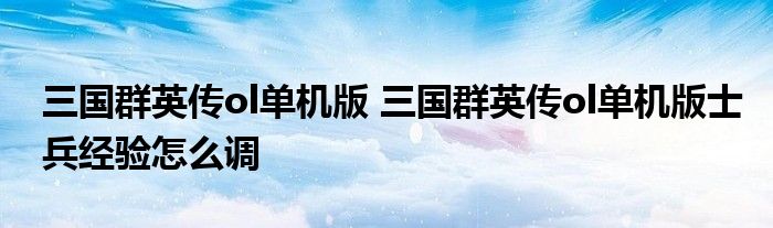 三国群英传ol单机版 三国群英传ol单机版士兵经验怎么调