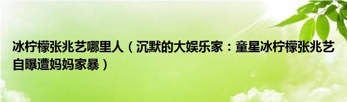 冰柠檬张兆艺哪里人（沉默的大娱乐家：童星冰柠檬张兆艺自曝遭妈妈家暴）