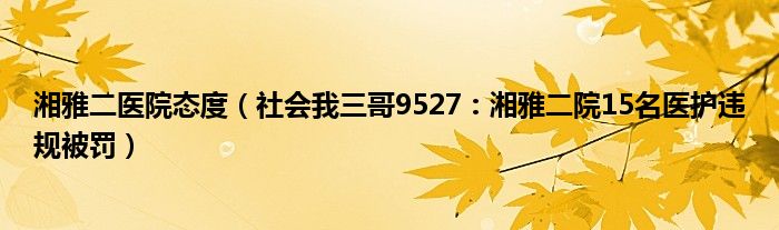 湘雅二医院态度（社会我三哥9527：湘雅二院15名医护违规被罚）