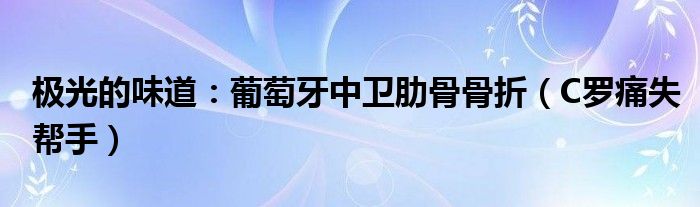 极光的味道：葡萄牙中卫肋骨骨折（C罗痛失帮手）