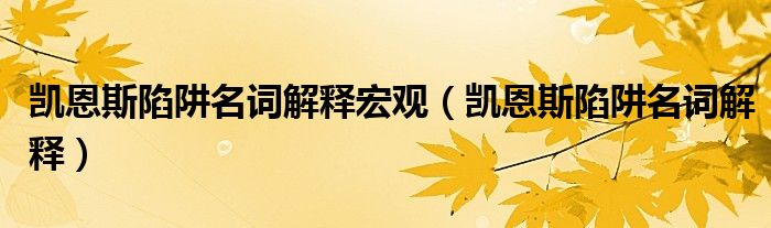 凯恩斯陷阱名词解释宏观（凯恩斯陷阱名词解释）