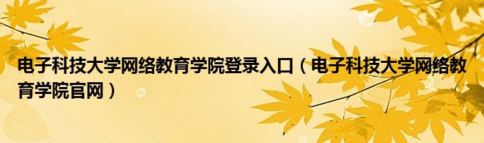 电子科技大学网络教育学院登录入口（电子科技大学网络教育学院官网）