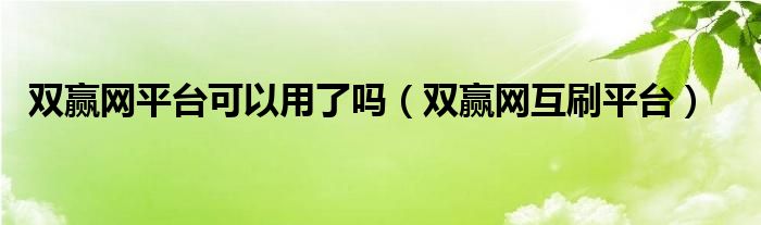 双赢网平台可以用了吗（双赢网互刷平台）