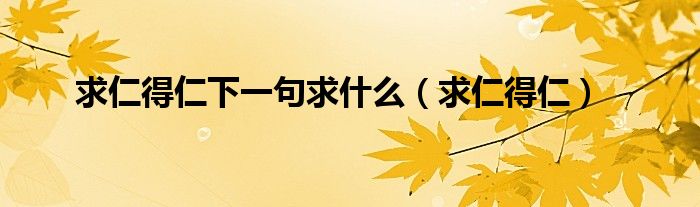 求仁得仁下一句求什么（求仁得仁）