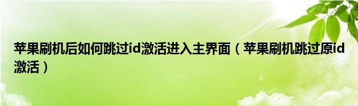 苹果刷机后如何跳过id激活进入主界面（苹果刷机跳过原id激活）