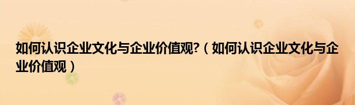 如何认识企业文化与企业价值观?（如何认识企业文化与企业价值观）