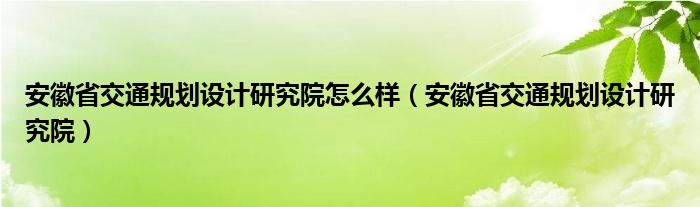 安徽省交通规划设计研究院怎么样（安徽省交通规划设计研究院）