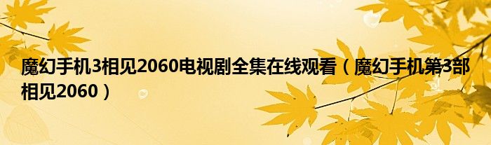 魔幻手机3相见2060电视剧全集在线观看（魔幻手机第3部相见2060）