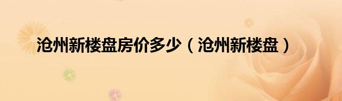 沧州新楼盘房价多少（沧州新楼盘）