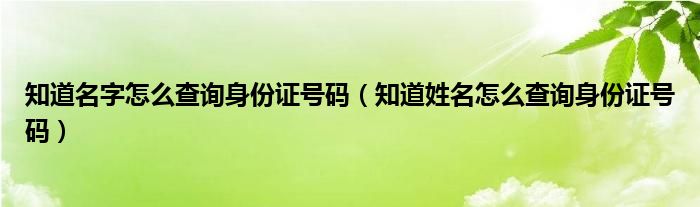 知道名字怎么查询身份证号码（知道姓名怎么查询身份证号码）