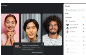 GoogleMeet的自适应音频可连接多台笔记本电脑的麦克风以获得更清晰的音频