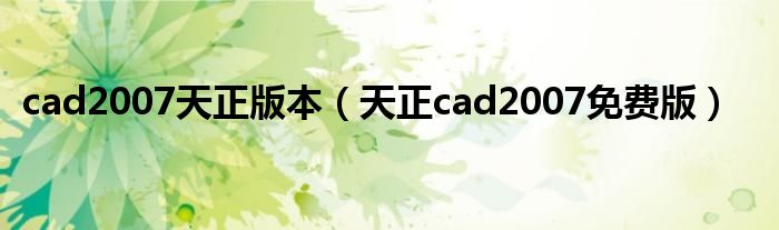 cad2007天正版本（天正cad2007免费版）