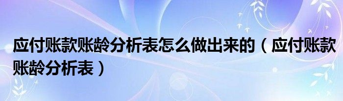 应付账款账龄分析表怎么做出来的（应付账款账龄分析表）