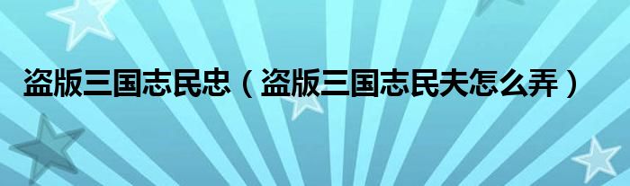 盗版三国志民忠（盗版三国志民夫怎么弄）