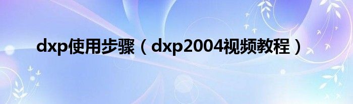 dxp使用步骤（dxp2004视频教程）