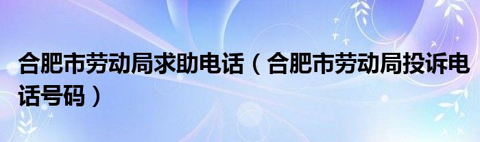 合肥市劳动局求助电话（合肥市劳动局投诉电话号码）