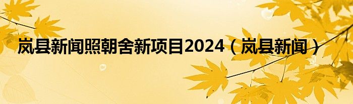 岚县新闻照朝舍新项目2024（岚县新闻）