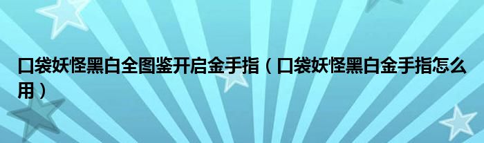 口袋妖怪黑白全图鉴开启金手指（口袋妖怪黑白金手指怎么用）