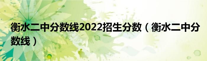 衡水二中分数线2022招生分数（衡水二中分数线）