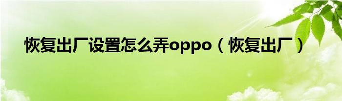 恢复出厂设置怎么弄oppo（恢复出厂）