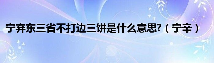 宁弃东三省不打边三饼是什么意思?（宁辛）