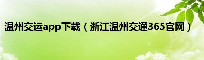 温州交运app下载（浙江温州交通365官网）