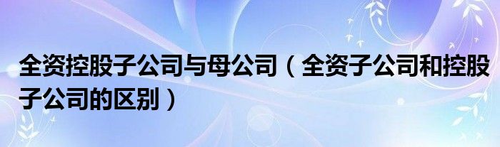 全资控股子公司与母公司（全资子公司和控股子公司的区别）