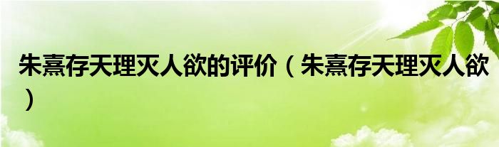 朱熹存天理灭人欲的评价（朱熹存天理灭人欲）