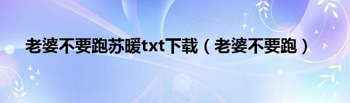 老婆不要跑苏暖txt下载（老婆不要跑）