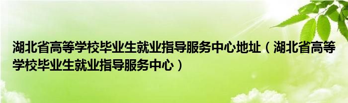 湖北省高等学校毕业生就业指导服务中心地址（湖北省高等学校毕业生就业指导服务中心）