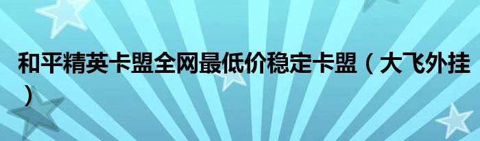 和平精英卡盟全网最低价稳定卡盟（大飞外挂）