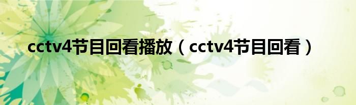 cctv4节目回看播放（cctv4节目回看）