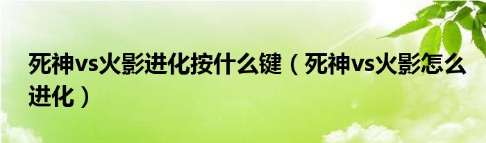 死神vs火影进化按什么键（死神vs火影怎么进化）