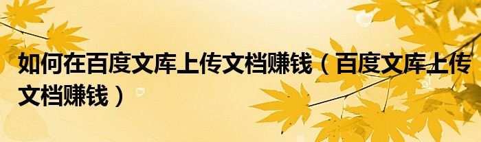 如何在百度文库上传文档赚钱（百度文库上传文档赚钱）