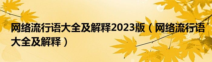 网络流行语大全及解释2023版（网络流行语大全及解释）