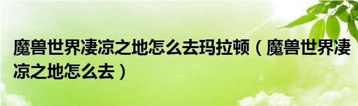 魔兽世界凄凉之地怎么去玛拉顿（魔兽世界凄凉之地怎么去）