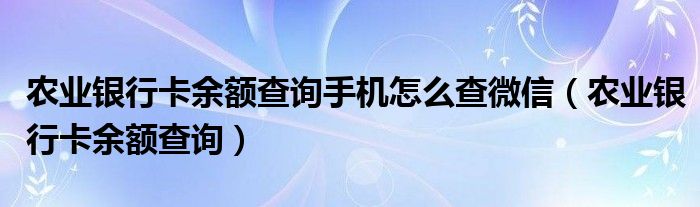 农业银行卡余额查询手机怎么查微信（农业银行卡余额查询）